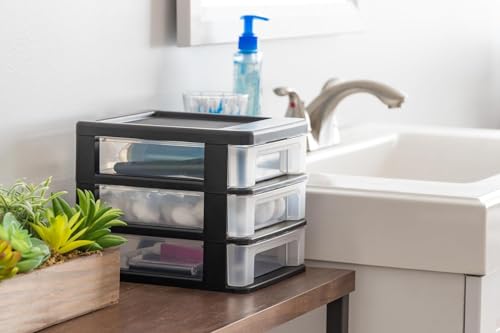 IRIS USA 2-Pack, 3-Drawer Small Plastic Stacking Desktop Organizer, Black - color: Black, style: Small - 2 Pack