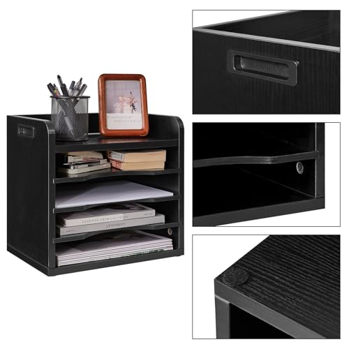 YMYNY Desktop File Organizer with Handle, Document Letter Mail Tray Sorter with 3 Adjustable Shelves, 5 Tiers Paper Holder for School Home Office Desk,Black,13.4 * 12.4 * 9.06" UHBC006B