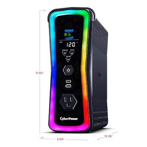 CyberPower GX150C2-E Gaming UPS Battery Backup and Surge Protector | 1500VA/1000W, RGB Lighting, 13 Outlets, USB‑C Charging, UL Certified