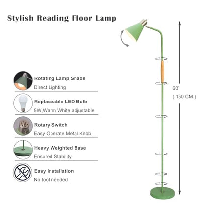 Adjustable Reading Floor Lamp,360°Rotatable Shade,3CCT LED Bulb Include,Green - color: Green Metal Shade