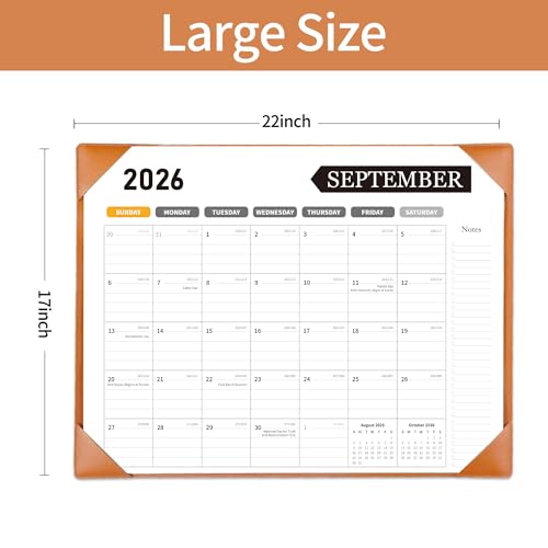 Desk Calendar 2026-2027, 22 x 17, Jun. 2026-Dec. 2027, PU Leather Backing - color: Brown