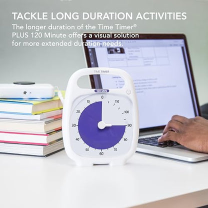 TIME TIMER PLUS 120 Minute Desk Visual Timer Countdown Timer with Portable Handle for Classroom, Office, Homeschooling, Study Tool, with Silent Operation (White) - style: 120 Minutes