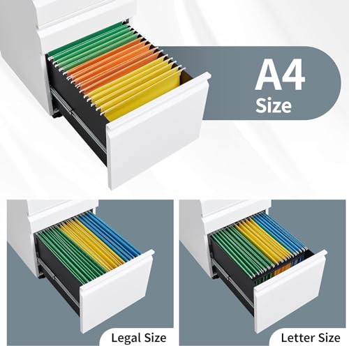 Guizeeopo 3 Drawer File Cabinet with Lock, File Cabinets for Home Office,Under Desk Cabinet, Locking File Cabinet for A4/Letter/Legal, Fully Assembled Expect Casters, Matte White - color: 01-a White