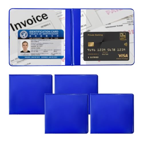 Ziciner 4PCS Car Registration and Insurance Holder, 5.2"× 4.7" Leather Auto Glove Box Organizer with Closure, Essential Car Document Holder for Card, Driver License (Blue) - color: Blue, size: 4 PCS