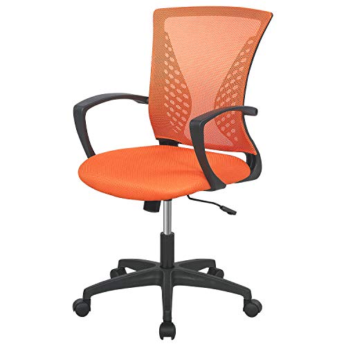 Home Office Chair Mid Back PC Swivel Lumbar Support Adjustable Desk Task Computer Ergonomic Comfortable Mesh Chair with Armrest (Orange) - color: Orange