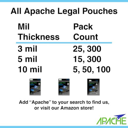 Apache Legal Size Laminating Sheets 8.5" x 14" (9x14.5"), 3 mil, 25 Pack - size: 25 Pack, style: Legal