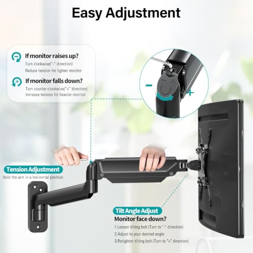 MOUNT PRO Monitor Wall Mount for Max 35 inch/26.4lbs Flat Curved Screens, Premium Heavy Duty Single Monitor Arm, Full Motion Ultrawide Wall Mount with VESA Extension Kit, VESA Mount 200x200mm
