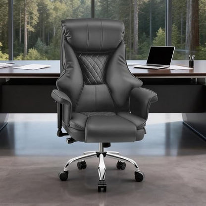 Big and Tall Office Chair - Executive High Back Leather Office Desk Chair with Adjustable Lumbar Support - Ergonomic Comfortable Heavy Duty Computer Gaming Chair with Padded Arms & Wide Seat - color: Grey