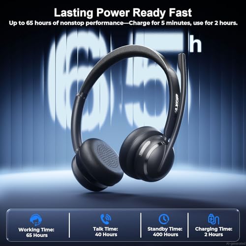 Wireless Headset with Mic for Work, Bluetooth 6.0 Headset with AI Noise Cancelling Microphone, 60H & Mic Mute, Wireless Headset for PC/Computer/Teams/Call Center/iPhone/Android