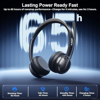 Wireless Headset with Mic for Work, Bluetooth 6.0 Headset with AI Noise Cancelling Microphone, 60H & Mic Mute, Wireless Headset for PC/Computer/Teams/Call Center/iPhone/Android