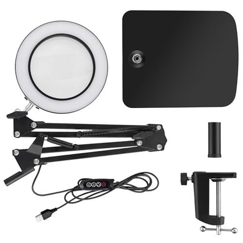 15X Magnifying Glass Lamp with Clamp and Stand, 72 LEDs Desk Lamp with 3 Color Temperatures and 10 Levels Adjustable Brightness for Diamond Art Accessories Hobbies Crafts Reading Close Work Magnifier