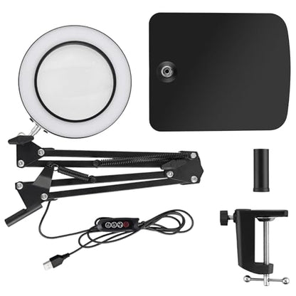 15X Magnifying Glass Lamp with Clamp and Stand, 72 LEDs Desk Lamp with 3 Color Temperatures and 10 Levels Adjustable Brightness for Diamond Art Accessories Hobbies Crafts Reading Close Work Magnifier