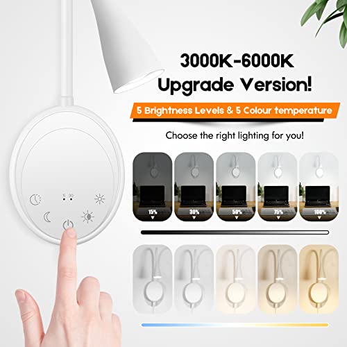 SANKEDOU LED Wall Mount Reading Light, Bedside Reading Lights with Touch Control, 5 Dimmable, USB Output, Night Light & Timers, Flexible Gooseneck Headboard Bed Lights wall Sconce (White-2P) - color: White-2P
