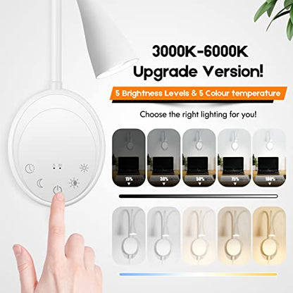 SANKEDOU LED Wall Mount Reading Light, Bedside Reading Lights with Touch Control, 5 Dimmable, USB Output, Night Light & Timers, Flexible Gooseneck Headboard Bed Lights wall Sconce (White-2P) - color: White-2P