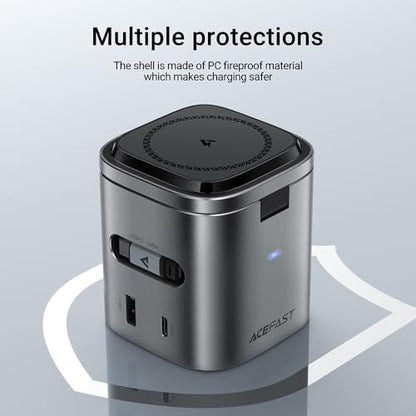 ACEFAST 6-in-1 80W Foldable GaN Wireless Fast Charging Station for iPhone 17/16/15 Series, Desktop Magnetic Wireless Charger Dock Station with USB C Rretractable Cable for AirPods 2/3/4/Pro 2/Pro 3