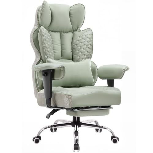 GTPLAYER Big and Tall Gaming Chair 400lbs Heavy Duty Office Chair with Foot Rest & Ergonomic Pocket Spring Lumbar Support, High Back 3D Saddle Shaped Cushion for Back Pain Relief, Green - color: Green
