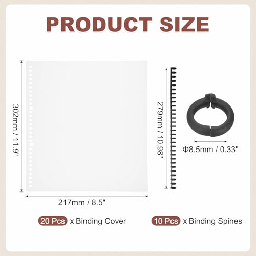 PATIKIL 20Pcs Presentation Binding Covers, Pre-Punched A4 12 x 9" Cover and 10Pcs 8.5mm (1/3") Plastic 30 Ring Binding Spines Combs Kit for Book Office Supplies, Black - color: Black