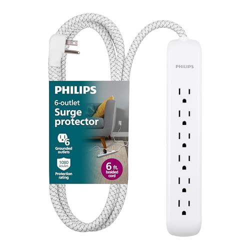 Philips 6 Ft Surge Protector Power Strip, Braided Extension Cord, Flat Plug - size: 6 Ft