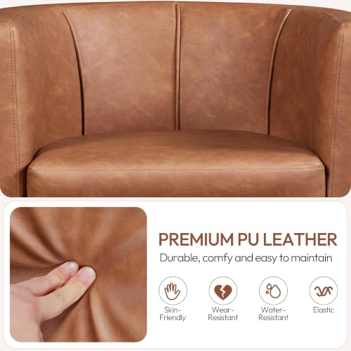 Yaheetech Barrel Accent Chairs Set of 2, Modern Armchairs, Brown | Faux Leather Chair with High-Density Foam Seat, Upholstered Barrel Sofa Chair for Living Room Bedroom Waiting Room - color: Brown, size: Set of 2