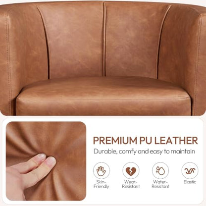 Yaheetech Barrel Accent Chairs Set of 2, Modern Armchairs, Brown | Faux Leather Chair with High-Density Foam Seat, Upholstered Barrel Sofa Chair for Living Room Bedroom Waiting Room - color: Brown, size: Set of 2