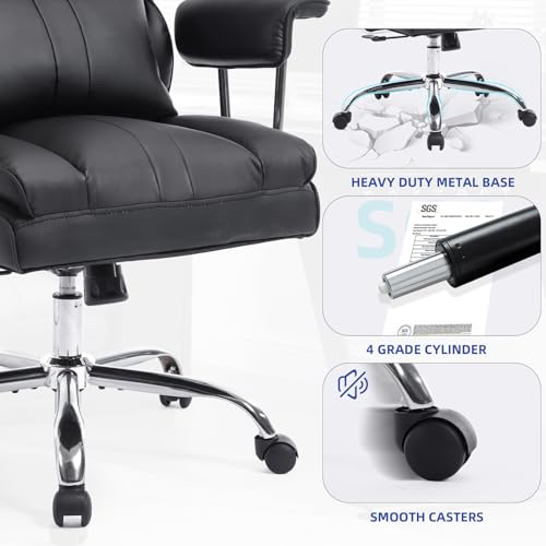 Big and Tall Office Chair with Footrest,400 lbs Heavy Duty Executive Chair | PU Leather High Back Wide Desk Chair,135° Reclining,Pocket Spring Back Support and Matching Lumbar Pillow - color: Black