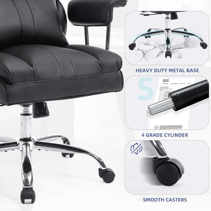 Big and Tall Office Chair with Footrest,400 lbs Heavy Duty Executive Chair | PU Leather High Back Wide Desk Chair,135° Reclining,Pocket Spring Back Support and Matching Lumbar Pillow - color: Black