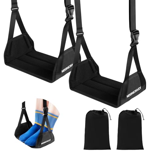 Airplane Foot Fammock, No Collapse Thickened Bamboo Plane Foot Rest Travel | Portable Airplane Foot Sling Wing with Thickened Foam & Carry Bag, Long-Flight Travel Essential Designed to Relax Your Feet - color: 2 Pcs Black