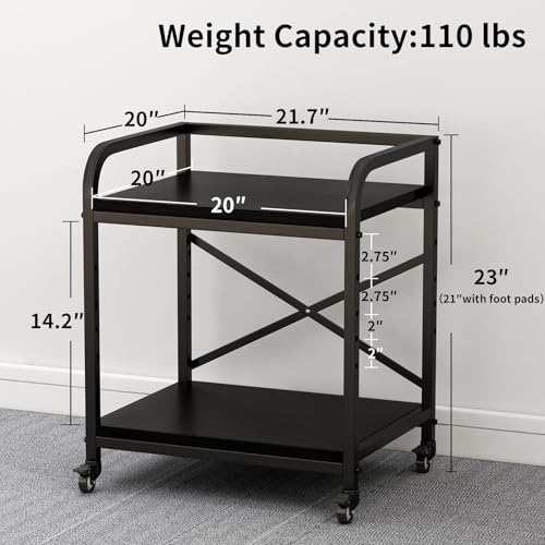 2 Tier Large Printer Stand, 20 x 20 Inches Printer Table with Storage Shelf, Rolling Printer Cart with Wheels for Home Office, Scanner Fax (Black) - color: Black