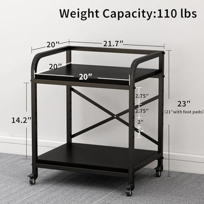 2 Tier Large Printer Stand, 20 x 20 Inches Printer Table with Storage Shelf, Rolling Printer Cart with Wheels for Home Office, Scanner Fax (Black) - color: Black