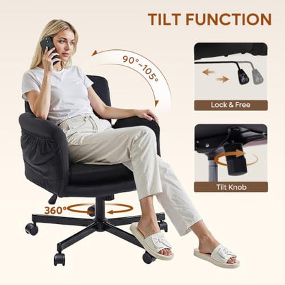 Bestier Criss Cross Chair with Flip-Up Arms, Black Velvet Office Chair - color: Black Velvet, size: Low Back