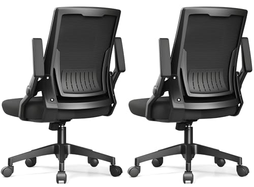 GTPLAYER Ergonomic Office Chair with Flip-up Armrests Executive Computer Chair for Home Office, Breathable Mesh & Comfy Lumbar Support, Pack of 2, Black - color: Black, size: 2 Pack