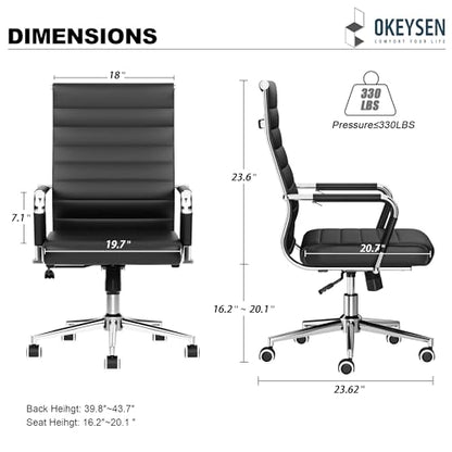 Okeysen Office Desk Chair, Ergonomic Leather Modern Conference Room Chairs, Executive Ribbed Height Adjustable Swivel Rolling Chair for Home Office. (Black) - color: Black