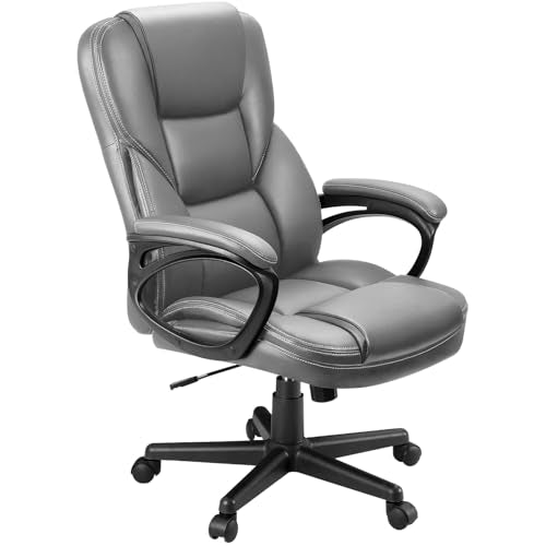 Furmax Office Executive Chair High Back Adjustable Managerial Home Desk Chair, Swivel Computer PU Leather Chair with Lumbar Support (1, Gray) - color: Grey