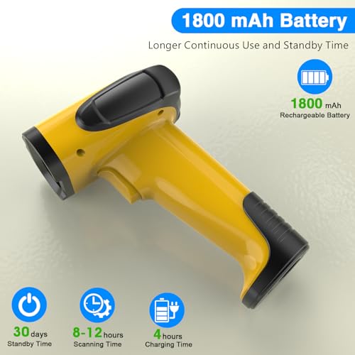 2.4GHz Wireless & Bluetooth Handheld 1D 2D Barcode Scanner, Triple Mode USB Laser Scanning Gun for Android iOS Windows, Retail Warehouse Inventory Management - color: Yellow