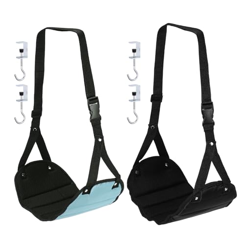 PATIKIL Airplane Footrest,Adjustable Foot Hammock with Hook,Black,Pale Blue - color: Black, Pale Blue