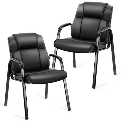 Simple Deluxe Waiting Room Leather Guest Chairs with Padded Arms, Comfy Stationary Reception Meeting Chair, Rest for Conference Side Office Home Desk Elderly Salon Clinic, 2 Pack - size: Leather Chair 2 Pack
