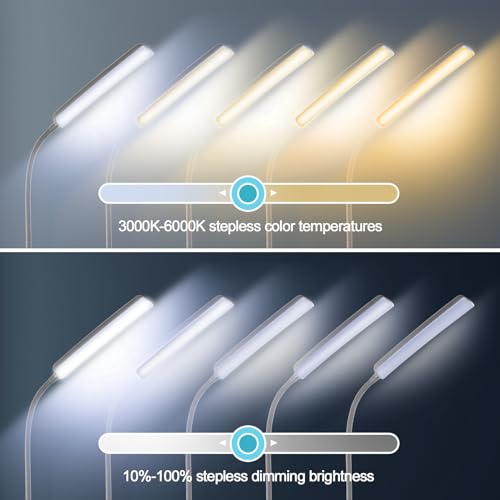 LED Floor Lamp, Stepless Adjustable 3000K-6000K Colors, Grey | Bright 15W Floor Lamps for Living Room with 1H Timer, Reading Standing Lamp with Remote & Touch Control, Home Office - color: Gray