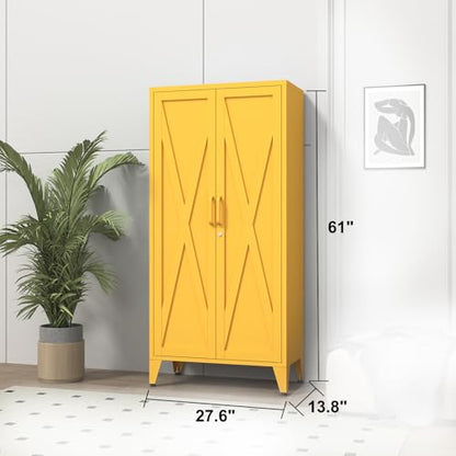 61" Yellow Steel Locking Cabinet, Tall Metal Storage Locker with 3 Adjustable Shelves, Secure Organizer Cabinet for Home Office, Garage, Classroom - color: Yellow, style: 61"H-Cabinet-CX