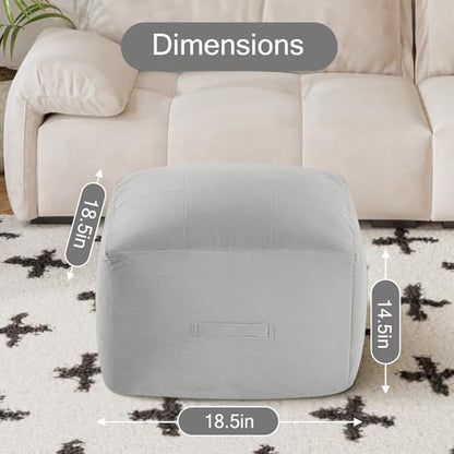 MeMoreCool Square Stuffed Pouf Ottoman Foot Rest, Floor Pouf Foot Stool with Foam Chunk Filling, Soft Stuffed Ottoman Footrest for Living Room, Light Grey - color: Grid Light Grey