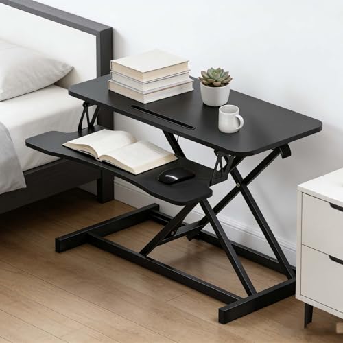 Standing Desk Riser, Heavy Duty Sit Stand Converter with Keyboard Tray - Spacious Desktop for Home Office(Black)