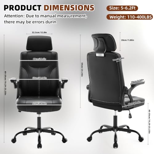 Leather Office Chair,Executive Ergonomic Desk Chair for Home Office, Black - color: Black