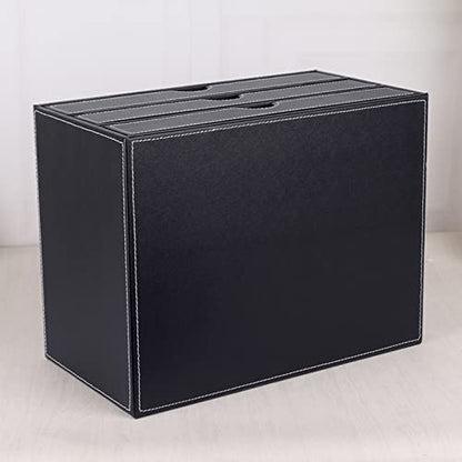 High-end PU Leather Desk Organizer File Cabinet Executive Office Supplies Desktop Filing A4 File Cabinet Stackable Storage Organizer Box with 3 Drawers (Black)… - color: black