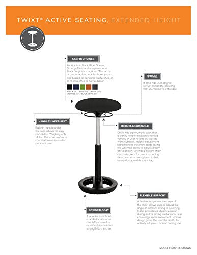 Safco Twixt Active Movement Seating Chair, Ergonomic Support, Extended Height, Black Vinyl - color: Black Vinyl, style: Extended-Height