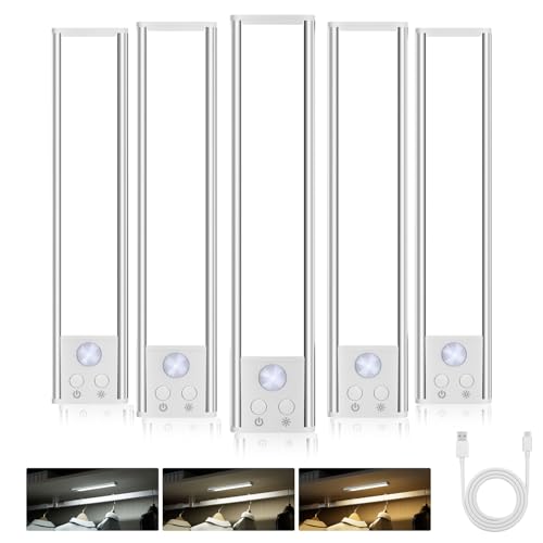 Under Cabinet Lighting, Motion Sensor, Rechargeable, 5 Pack | Wireless with Adhesive, Dimmable, 3 Color Temperature Adjustable, Auto On/Off, Portable, For Stairs, Counter, Kitchen, Closet - style: 5 Pack