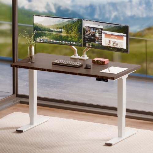 SANODESK Solid Bamboo Dual Motor Standing Desk, 220 lbs, 48×24 - color: Walnut Bamboo+white Frame, size: 4824