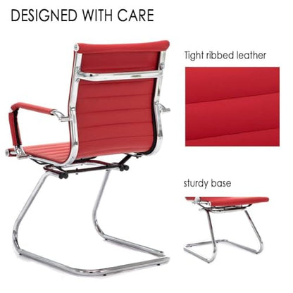 Office Desk Chair Set of 8,No Wheels PU Leather Computer Chairs Mid Back Guest Chairs with Seld Base for School/Reception/Conference/Waiting Room,Burgundy Red - color: Deep Red, size: 8PCS