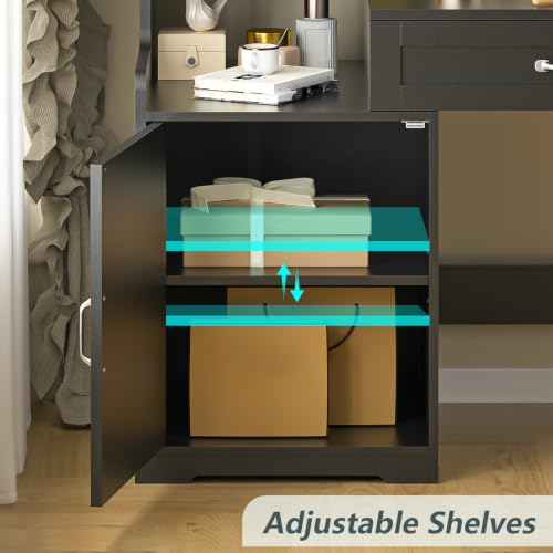 60" Computer Desk with Drawers & Bookshelves for Bedroom, Home Office - color: Black