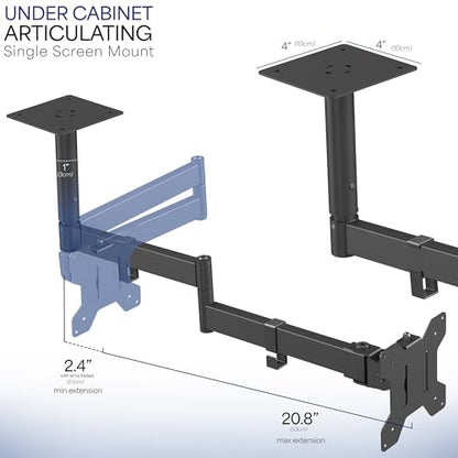 VIVO Under Cabinet Articulating 13 to 27 inch Single Monitor and Small TV Mount, Height Adjustable Long Extension Arm, Max VESA 100x100, Black, MOUNT-VC01A
