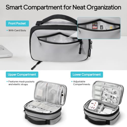 TOPEAST Expandable Cable Organizer Bag, Large Capacity Tech Pouch Electronics Travel Organizer Case, Waterproof Tech Essentials Storage Bag for Men, Charger, Cord, Mouse, Office Desk, Grey