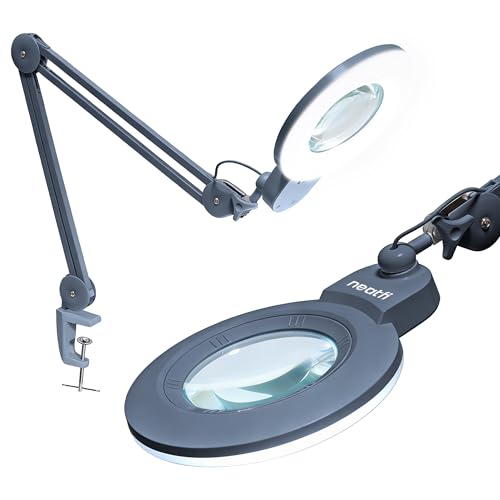Neatfi XL Bifocal LED Magnifying Lamp, 7” Acrylic Lens, 2.25X/6X Magnification, 1,600 Lumens Dimmable | Hands-Free Close Work | Crafting, Jewelry & Reading (Gray, 7-inch Lens, Non-CCT with Clamp) - color: Gray, size: 7-inch Lens, Non-CCT with Clamp
